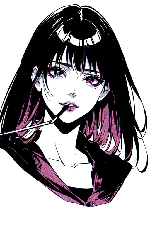 (best shadow) anime girl smoking a cigarette with a red heart in her mouth, black and white manga style, art style of junji ito, black and white manga, detailed manga style, shohei otomo, style of hajime isayama, junji ito artwork, junji ito 4 k, junji ito style, style of junji ito, manga art style, ela tem uma expressão séria