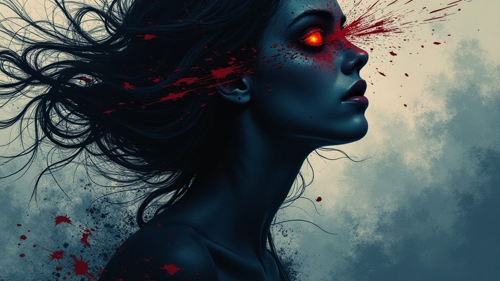 A stylized, non-photorealistic album cover for the song 'Undone,' emphasizing the dark, emotional battle and ultimate loss against addiction. The central image is an abstract, fragmented feminine figure, drawn with bold, jagged lines that convey a sense of inner turmoil and disintegration. The figure appears to be unraveling, with parts of her form breaking apart into swirling, shadowy tendrils that dissolve into the dark background. Her face is partially obscured, with one visible eye that glows faintly, reflecting the last traces of hope that are fading away. The color palette is dominated by deep, muted tones like indigo, charcoal, and crimson, with stark contrasts that highlight the figure’s fragile state. The background is an abstract blend of dark textures and subtle patterns that evoke a sense of chaos and despair. The overall art style is reminiscent of a dark, graphic novel or an expressionist painting, emphasizing the emotional intensity and the tragic theme of being 'Undone' by addiction.