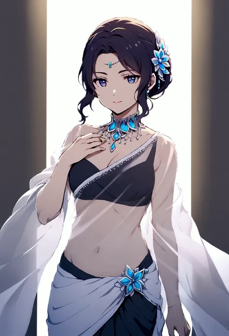 shinobu wearing saree, no  blouse