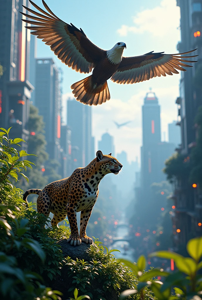 Technological background with an eagle and a jaguar