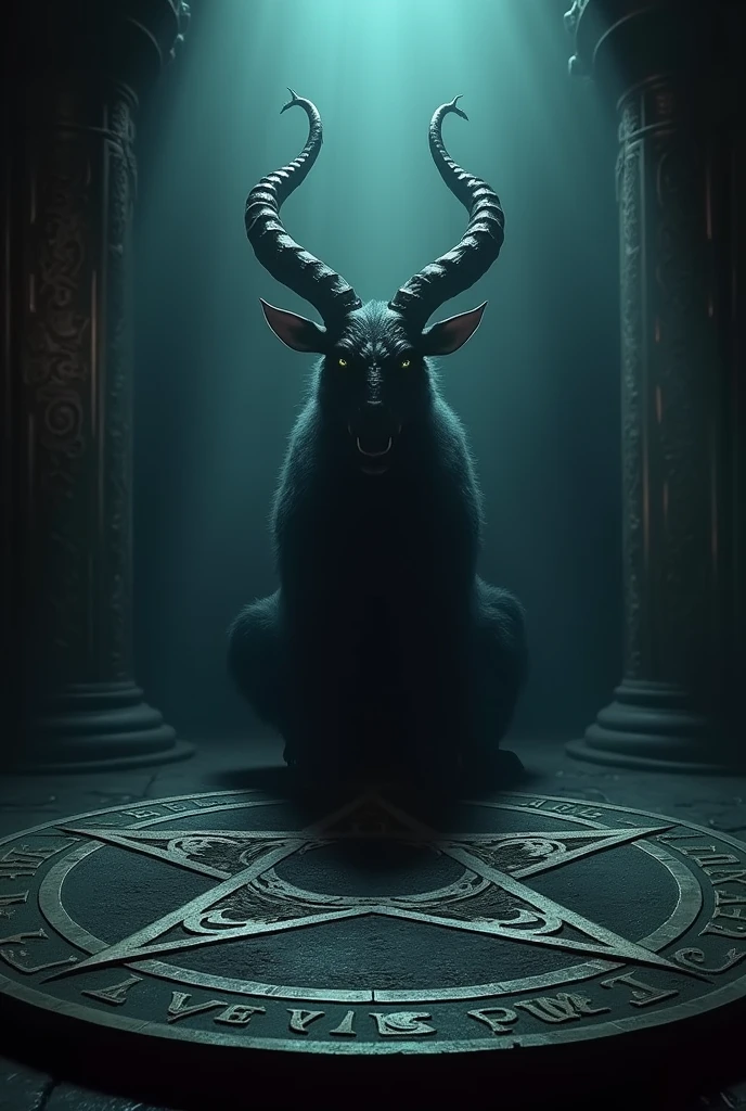 ultrareal baphomet pentagram, highly detailed, dark occult ritual, gothic horror atmosphere, ominous lighting, moody colors, dramatic chiaroscuro, masterpiece, 8k, photorealistic
