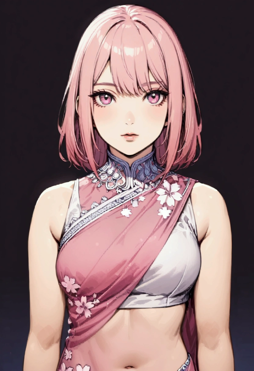 Sakura wearing saree, sleeveless turtleneck blouse