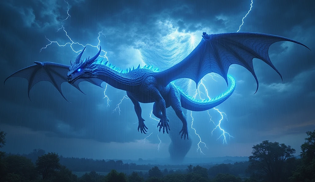 lightning dragon, heavy storm, tornado behind, ray tracing, retina, masterpiece, super detail, 16k, award winning, realistic