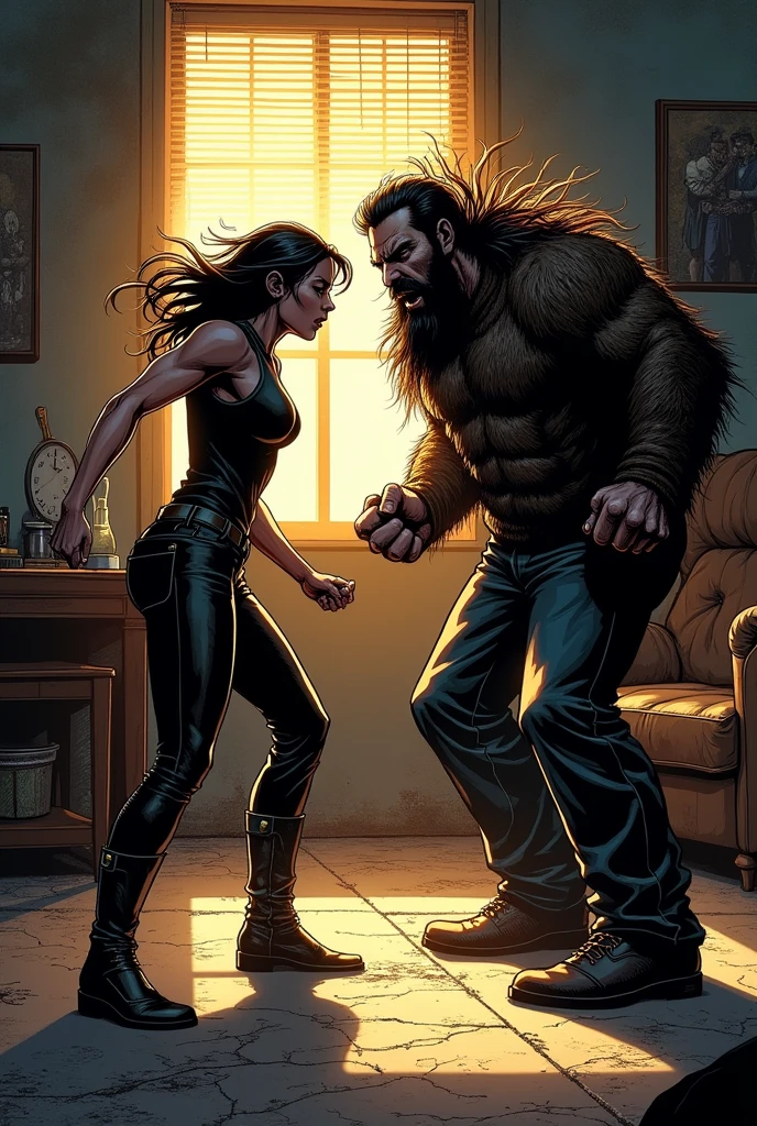 Wife fighting with beard man