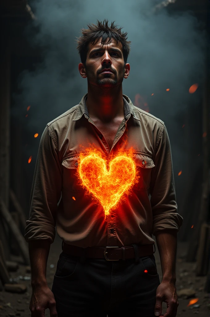 a man heart on fire