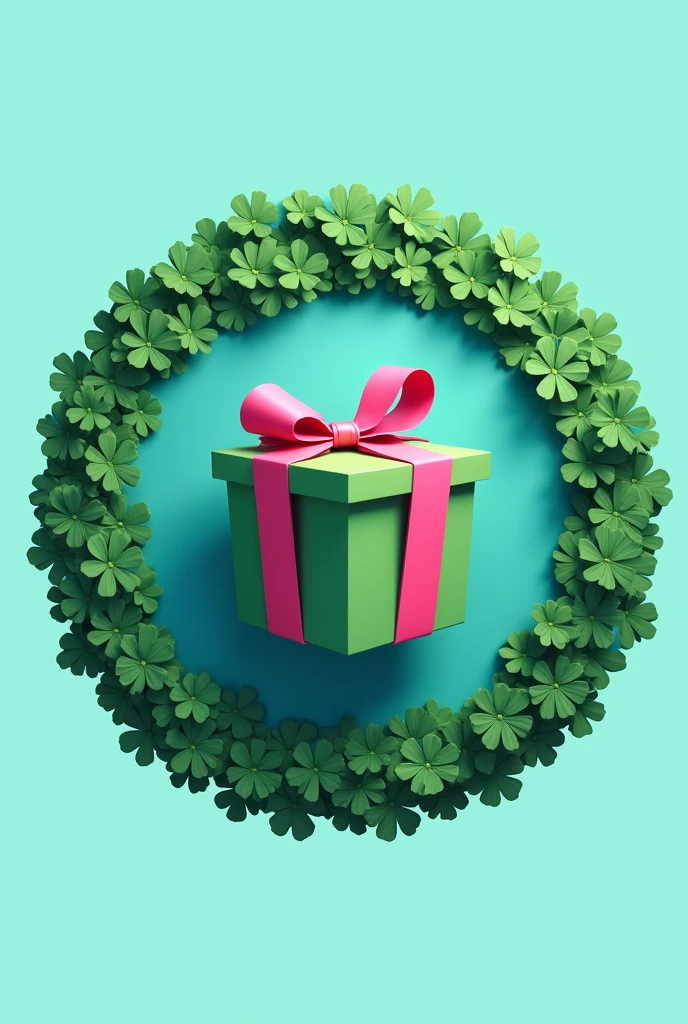 I want to make a logo that bears the name of Landino Raffles with a circular design that has a border of a 4-leaf clover plant., nice and eye-catching that your central logo is a gift With a blue background,green,light pink