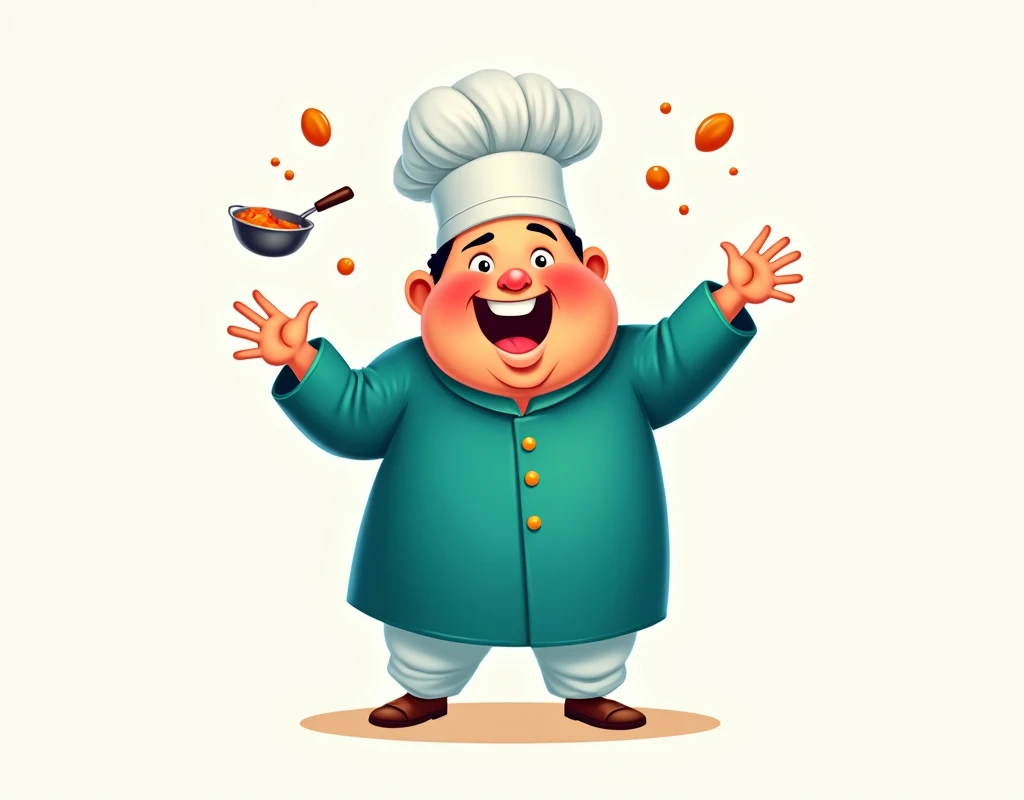 Pakistani , chubby, chef, happy, no background, illustration
