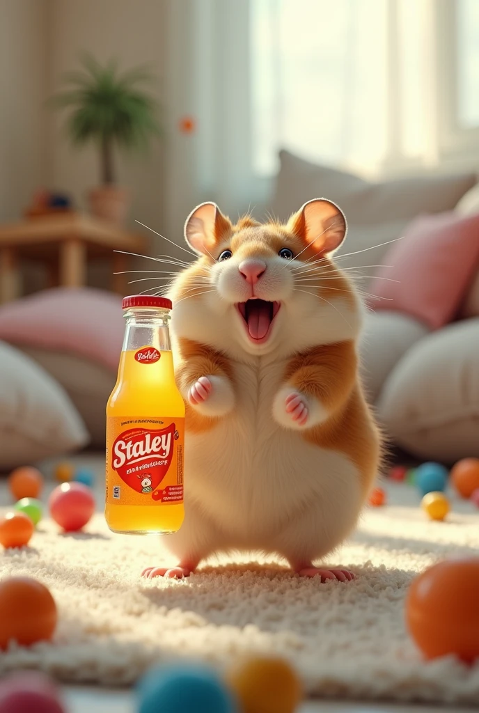 Hamster pumped up with a Staley bottle