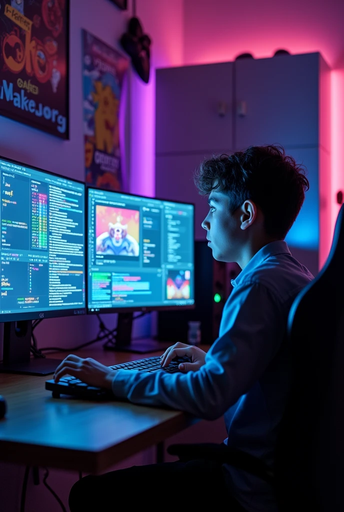 A young tenage 20yers old
boy sits and runs a computer with his name written as Jihad name showname show jihad