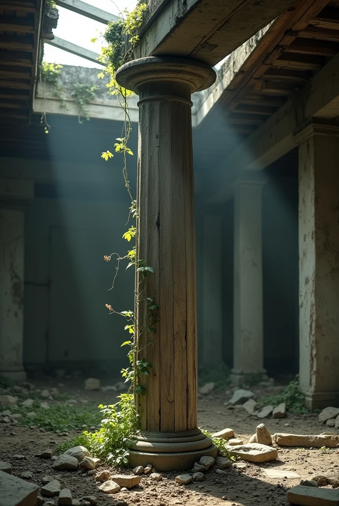 An important pillar of a collapsed house