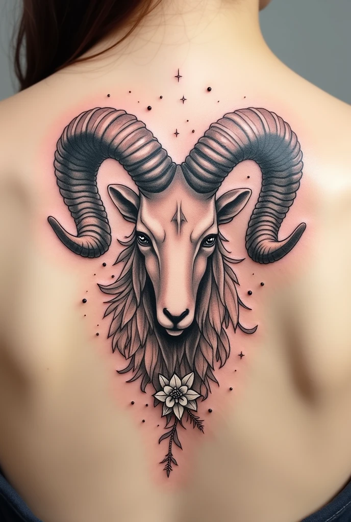 Create an incredible and innovative Aries tattoo that will be on your back and that is smaller