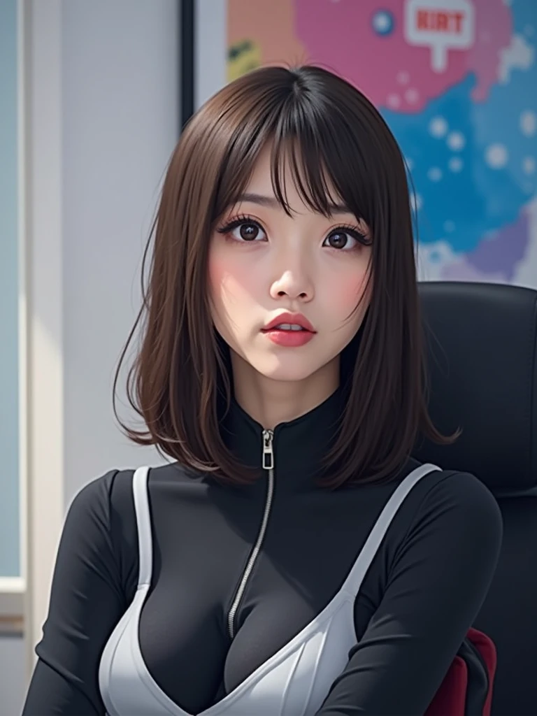 Japanese women、50 years old、Brown Hair、Shortcuts、White camisole、Bcup、White sexy panties、Embarrassed look、blush、office、Sit on a chair、Spread your legs