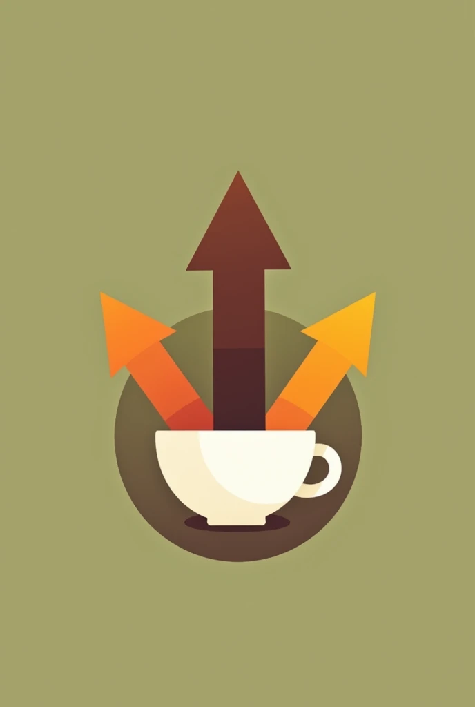 logo with a coffee espresso white cup with 2 arrows pointing upward. An olive green background. Use brown and orange hues on the cup.