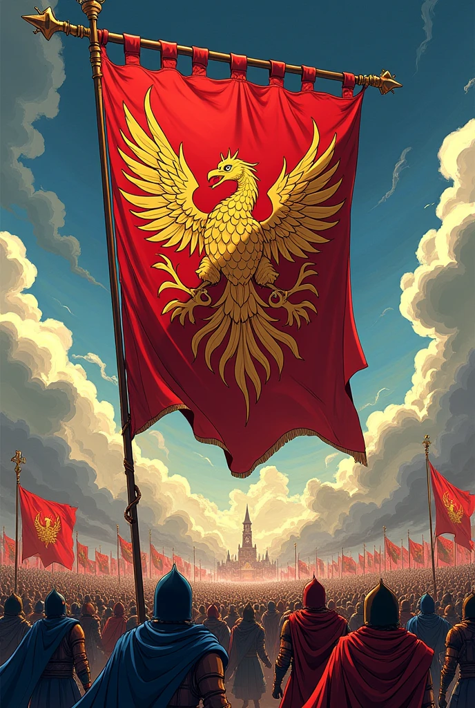 Medieval banner symbolizing an anime-style revolt