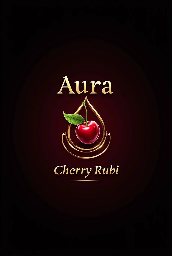 Crie reate a golden cherry liqueur logo, with an A and a cherry. It should convey elegance and sophistication. O fundo deve ser preto e vermlho escuro. Deve ser em 2D a imagem. O que deve ter: O nome da empresa é aura, o slogan: para toda ocasião Cherry Rubi.