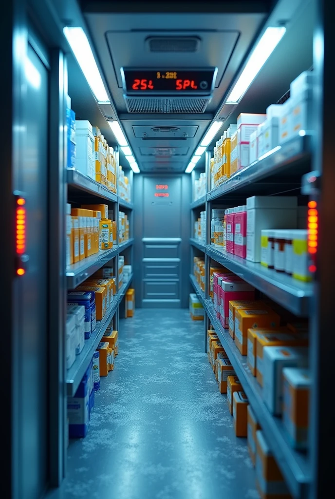 Certain medicines, vaccines, and other pharmaceutical products that need to be kept at specific temperatures are shipped in reefer trailers. Show inside from outside
