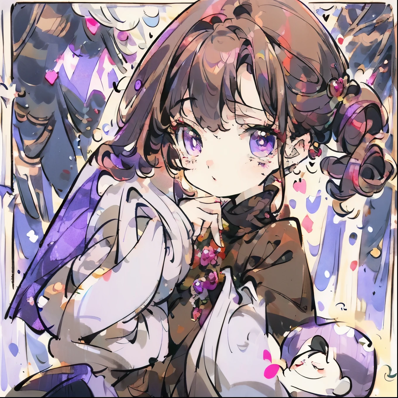 ((best quality)), ((work of art)), (detailed), perfect anime boy face, short curly black hair, ruby purple eyes, brown skinned, oversized turtleneck blouse, wide sweatpants