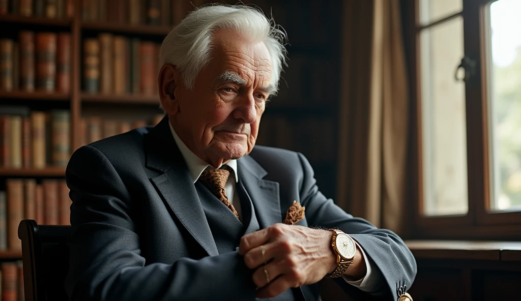 An old man wearing a watch