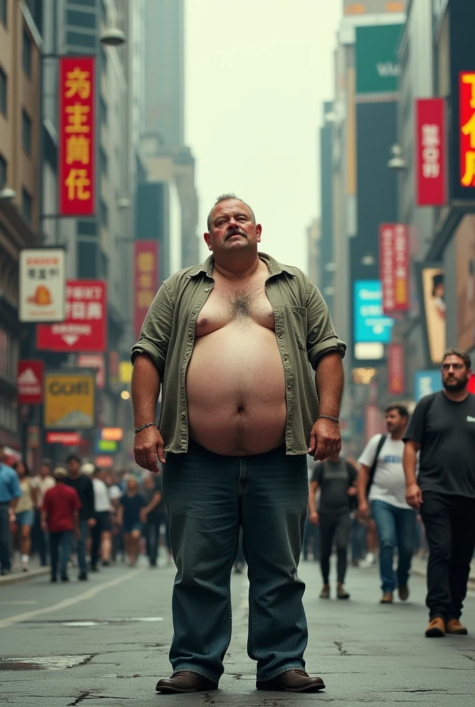 a man with a pregnancy of so many years that his belly looks like it's going to burst