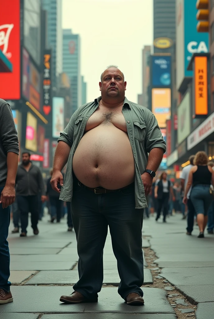 a man with a pregnancy of so many years that his belly looks like it's going to burst