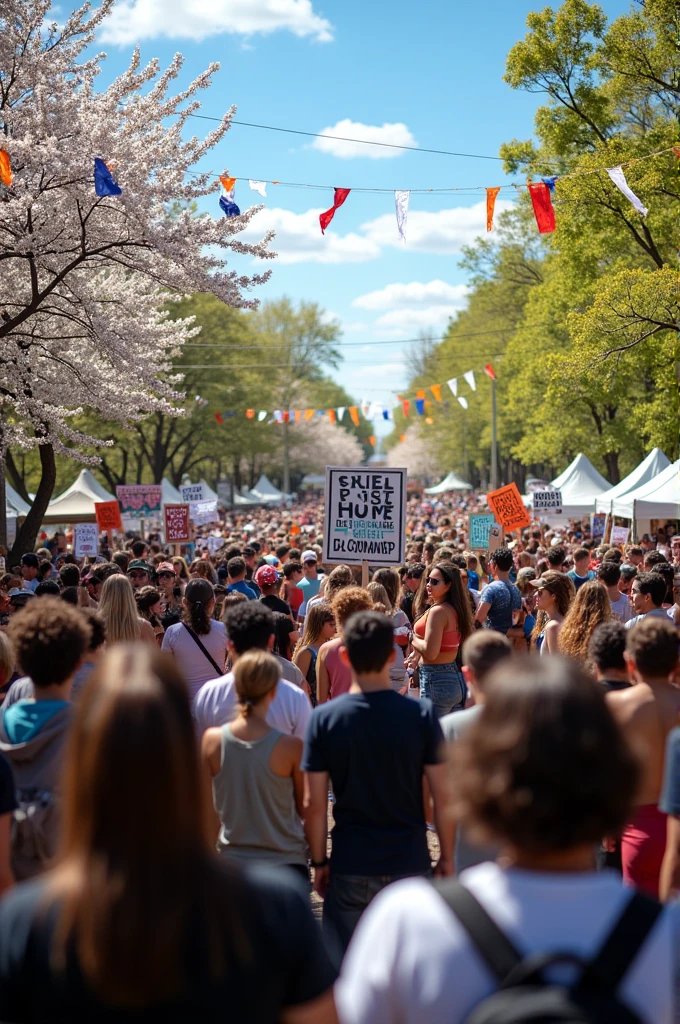 A picture of a community coming together to support a social or political cause