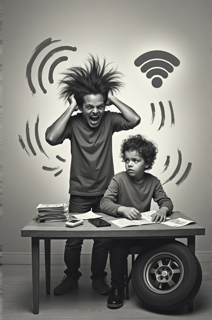 Generate a template
of people with the below qualities:
On the left: A person dramatically holding their head, surrounded by Wi-Fi signals with a buffering symbol.
On the right: A person calmly handling a stack of bills, a broken phone, or a car with a flat tire, looking unamused.