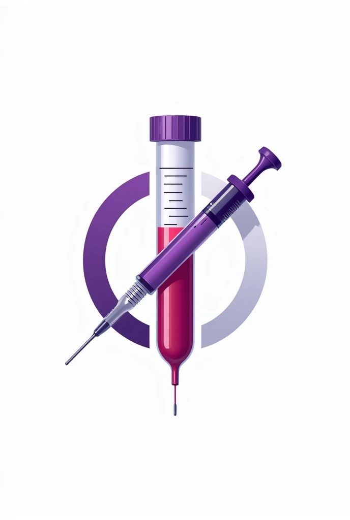 CREATE A CIRCULAR LOGO FOR A LABORATORY USING A SYRINGE AND A BLOOD TUBE WITH A PURPLE CAP.