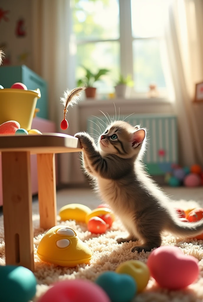 The kitten ends up slipping and falling