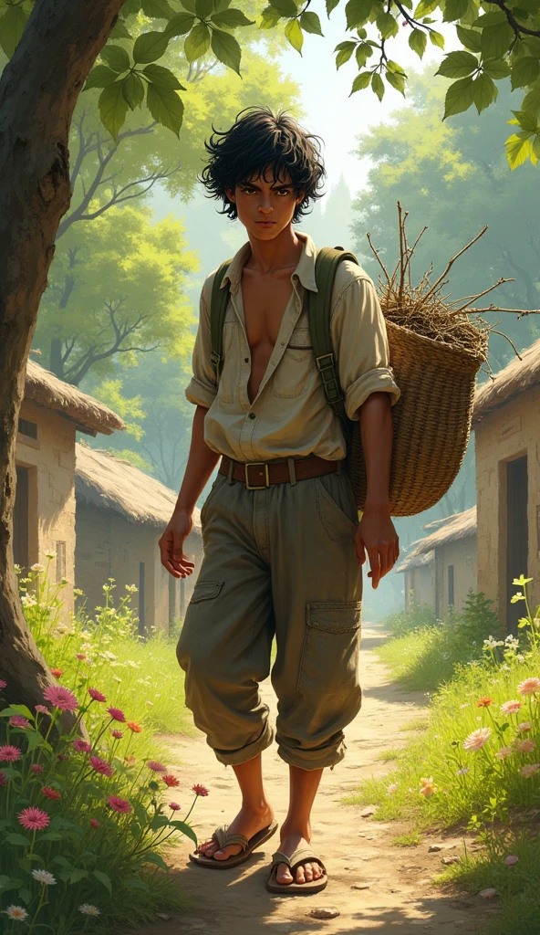 hamid a young man collecting woods in the village