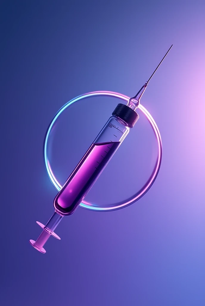 CREATE A CIRCLE LAB LOGO USING A CLEAR SYRINGE AND A PURPLE CAPPED BLOOD TUBE.