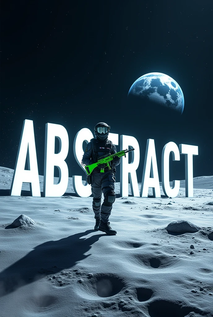 codm holding a green assault writing a big letters of ABSTRACT on the moon at night