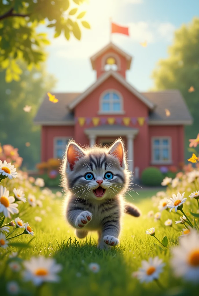 Once upon a time, a kitten was going to school and when he arrived at school he ended up falling to the ground.