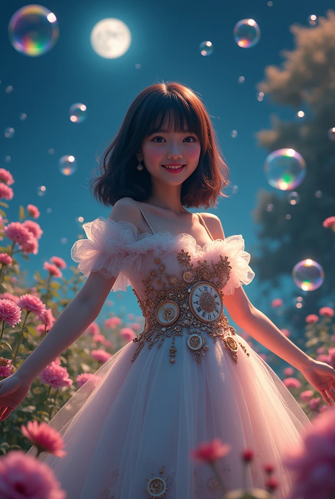 A magical night。Surrounded by soap bubbles, flowers, and gears。A dress that conceals elegant skin.。Medium Straight Hair。Side hair is layered、The bangs are straight and reach the eyes。
Japanese face。Enlarge your body。
A gentle gaze。Round face。
Wide shoulders、Large waist、Big ass。Big back。Wide shoulders。
The body is fat。Selfish Body。
155cm100kg
More thick and full-bodied
4-headed
Thin raised eyebrows、Sharp down-turned eyes、Smiling with outstretched arms and calling