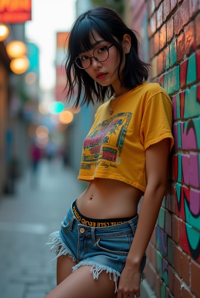 A realistic tomboy waifu showing her underwear