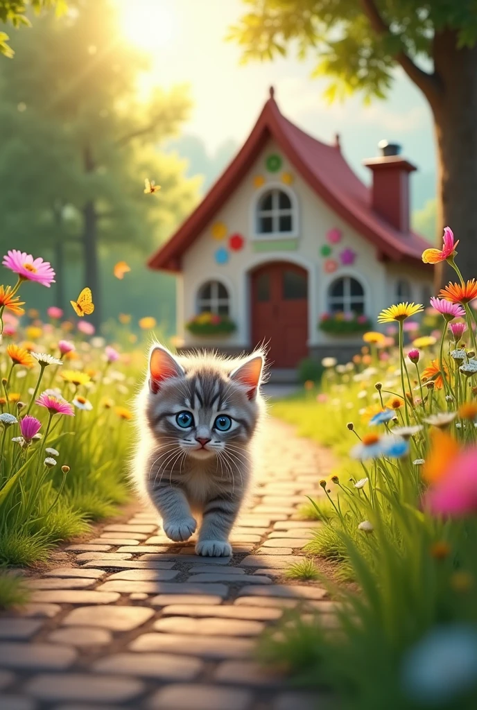 Once upon a time, a kitten was going to school