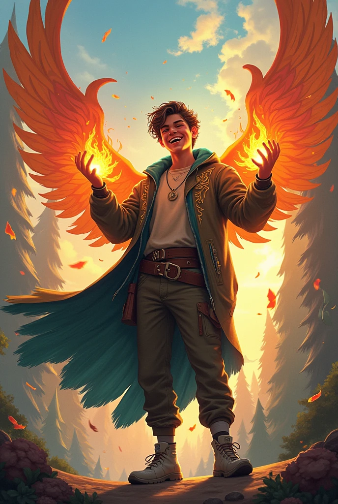 Fat Masculine Character, ager using magic with their hands (choose a magic), stylish, that can fly with wings