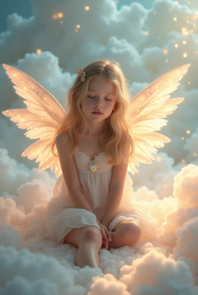 An angel girl naked, sitting touching the floor