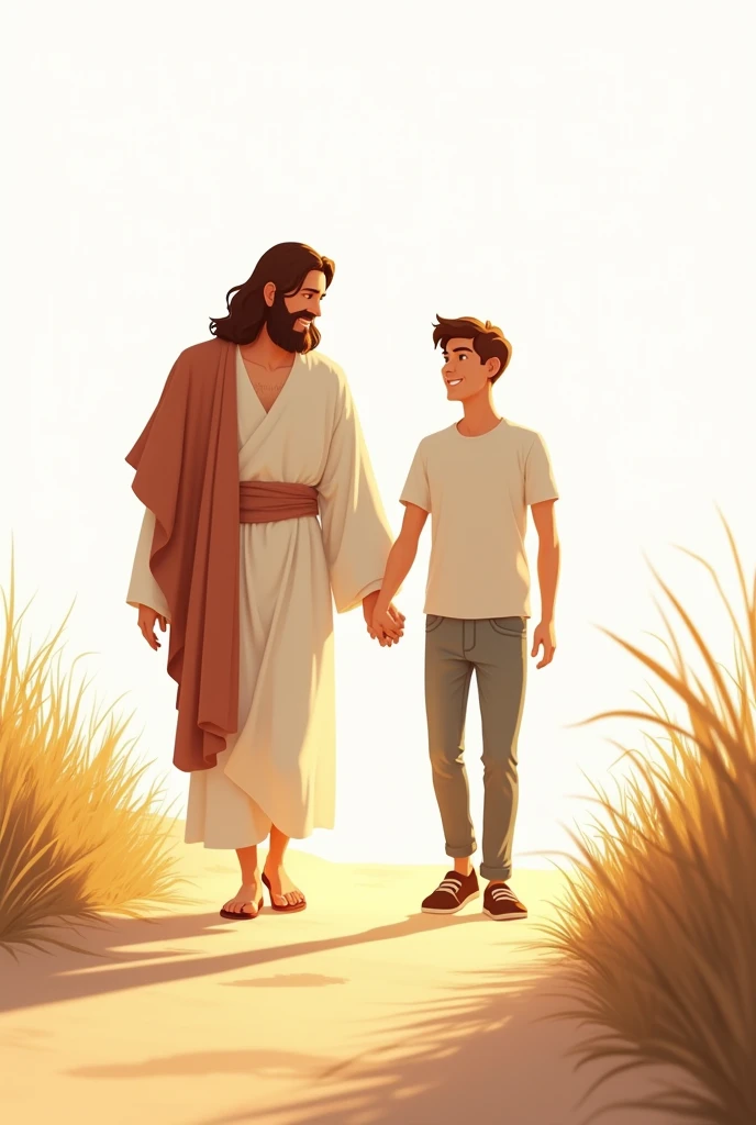 young (man) walking with Jesus on a path
(animated image ) but with a white background