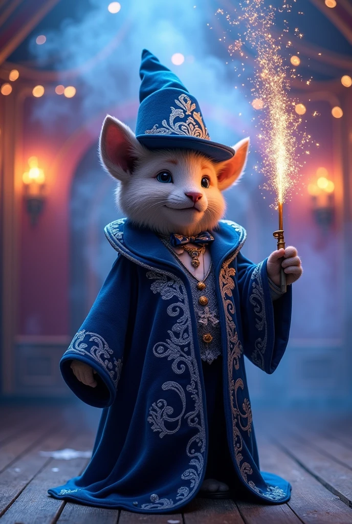 Imagine the morph character dressed as a magician, an incredible background, a unique magician's outfit 🪄 super cute, ultra realistic, ultra detailed, 8k, Good light