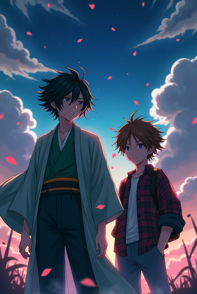 Can you make me a phone wallpaper with both Muichiro Tokito from Demon slayer and Aiden from School Bus Graveyard 