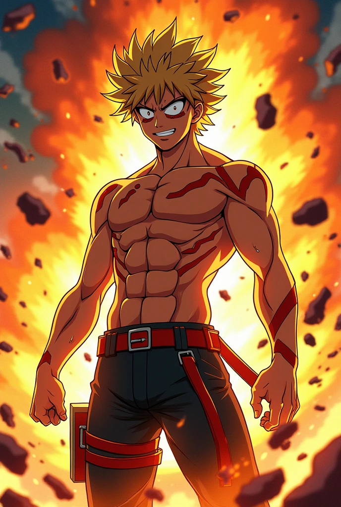 Bakugo Katsuki in Boku no hero Academia without ropa, deck, anime