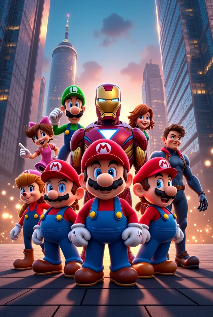Imagine a cover with many characters, it could have Marvel characters, Mario Bros, Mickey Mouse, all the possible known characters. Ultra realistic., ultra detailed, 8k, Good light