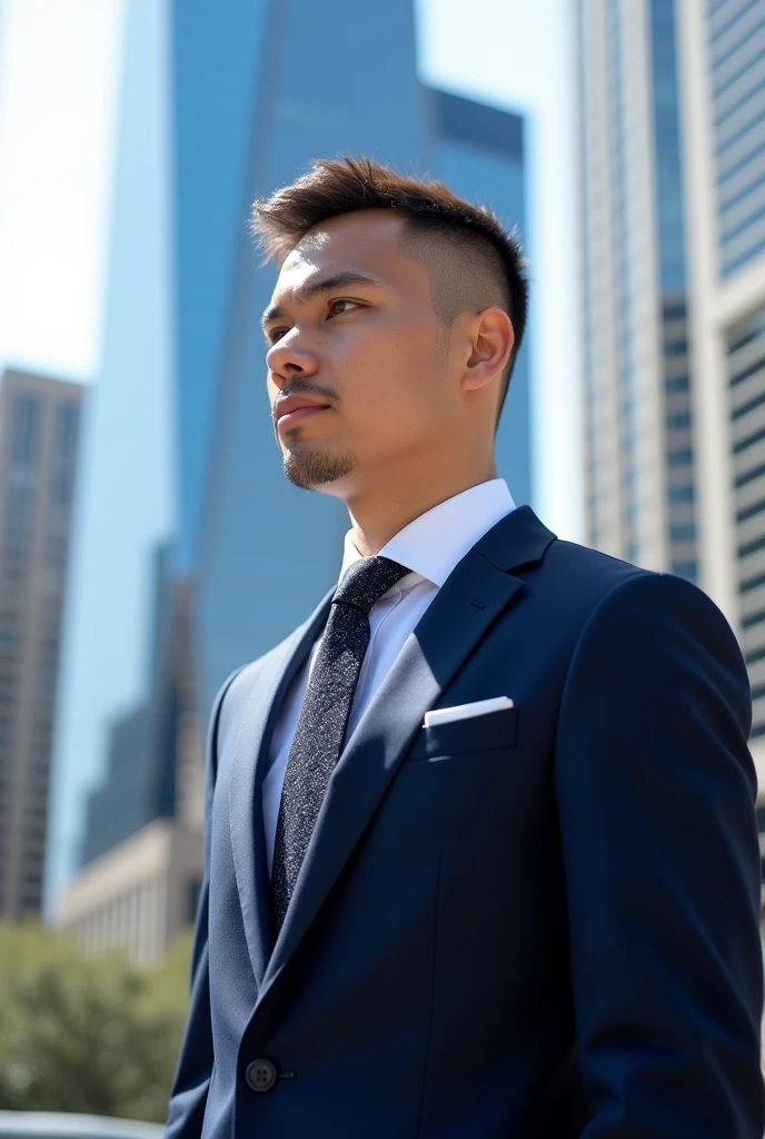 A photo of me wearing a suit and tie with a stylish hairstyle