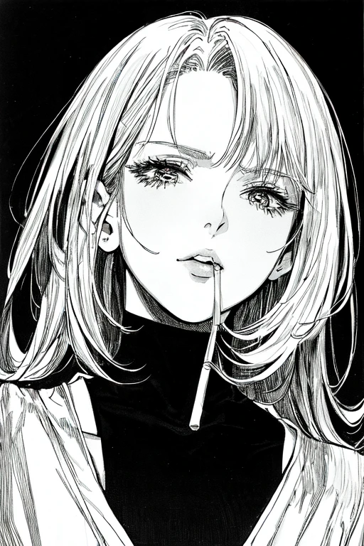 (best shadow) anime girl smoking a cigarette with a red heart in her mouth, black and white manga
style, art style of junji ito, (black
and white manga), detailed
manga
style, shohei otomo, style of
hajime isayama, junji ito artwork, junji ito 4 k, junji ito style, style of junji ito, manga art style, she have a serious stare
