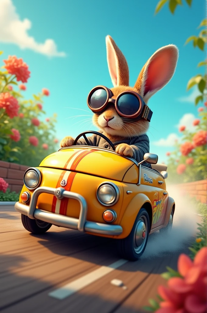 Fait moi une image d'un lapin qui drift dans un miltipla