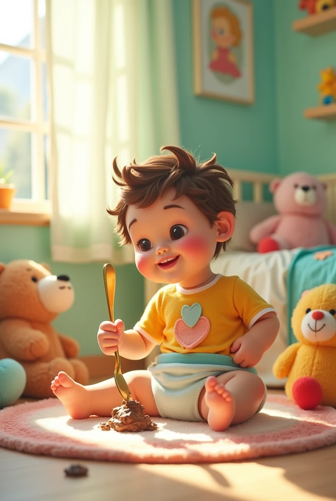 Collecting baby poop from a diaper using a small spoon