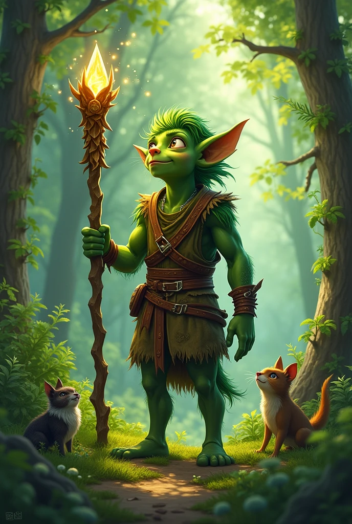 A age hobgoblin druid casting a spell