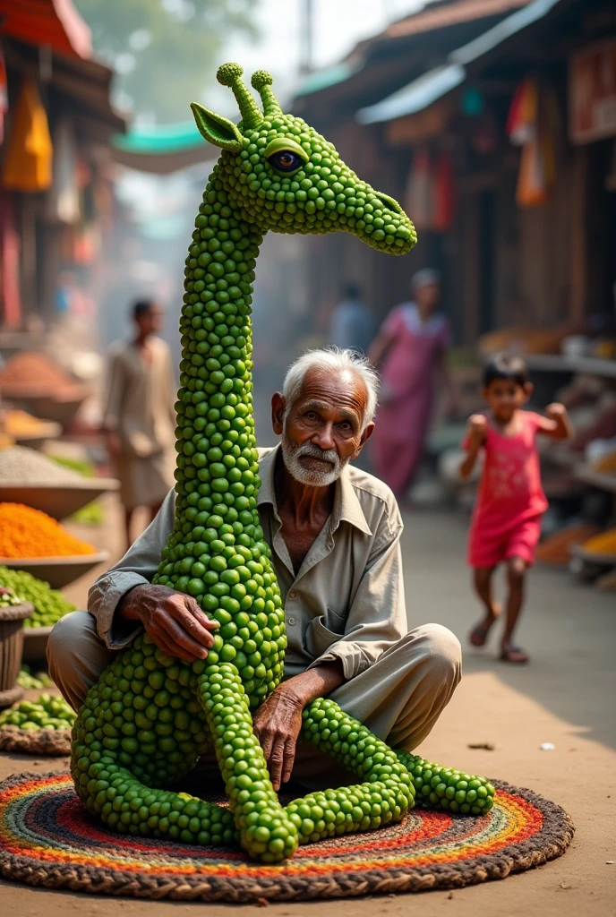 Indian poor oldman a making  big jiraaf out of green chilli 