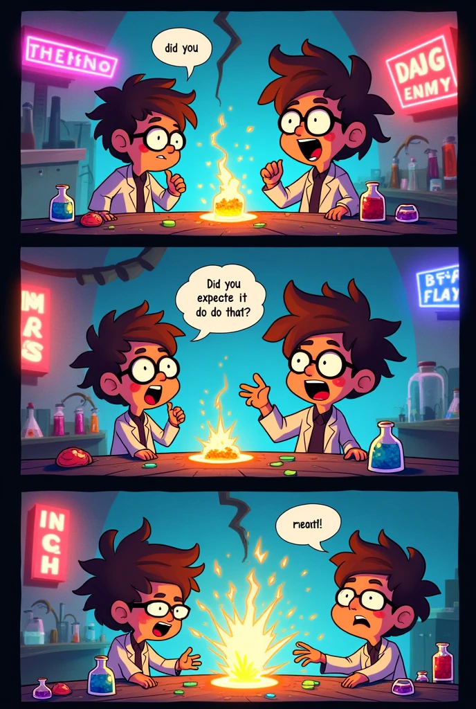 Create a Portuguese comic strip with text and speech bubbles about a scientific experiment on electrification. 