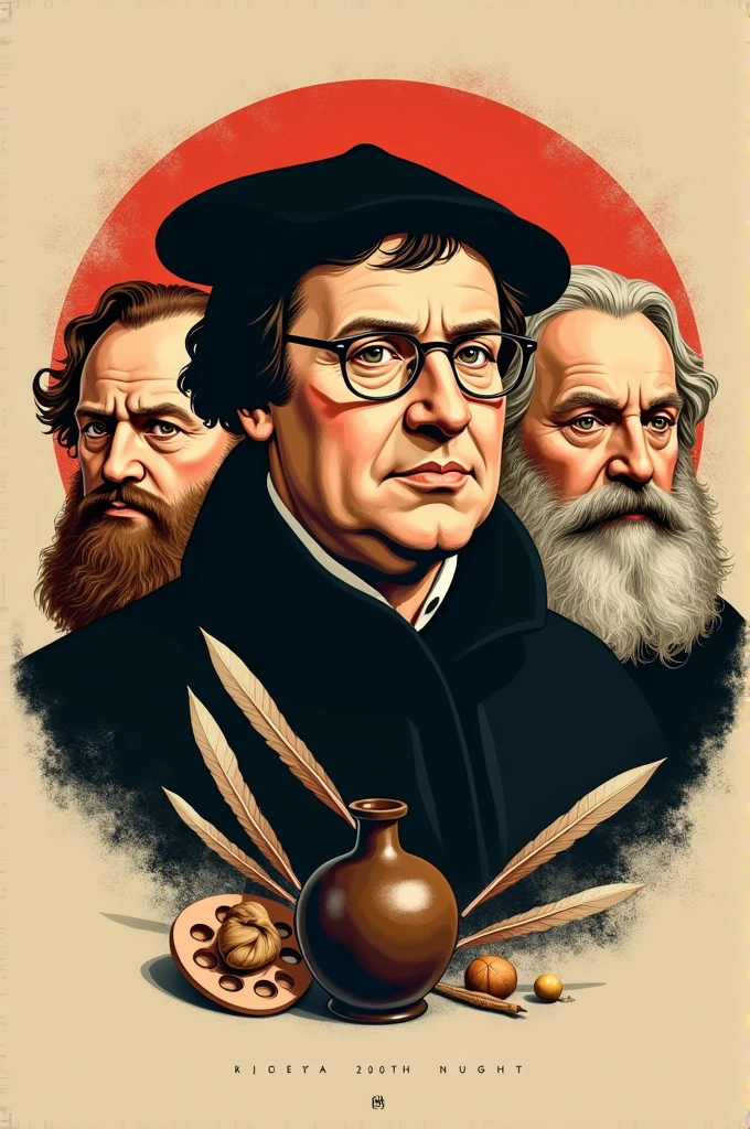 Luther, Melanchthon and Cranach as a logo like Marx, Engels and Lenin